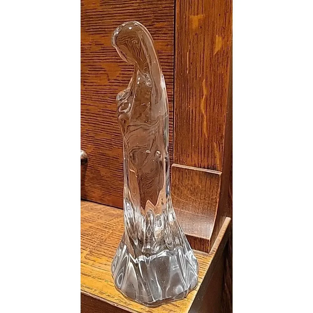 80s Crystal Madonna Virgin Mary and Baby Jesus Clear Glass 5.25